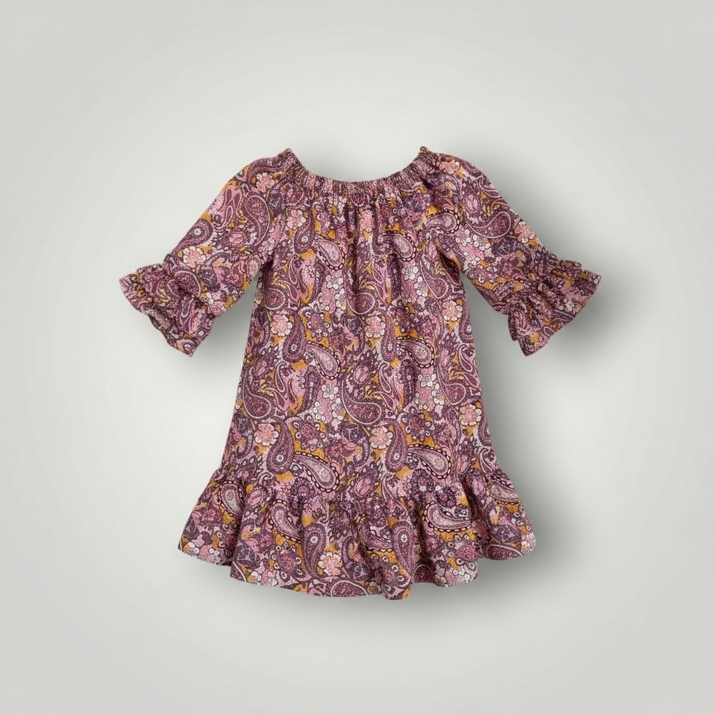 Grace + Karma Paisley Dress Sm Purple Babydoll Boho Ruffle Sleeve Off Shoulder